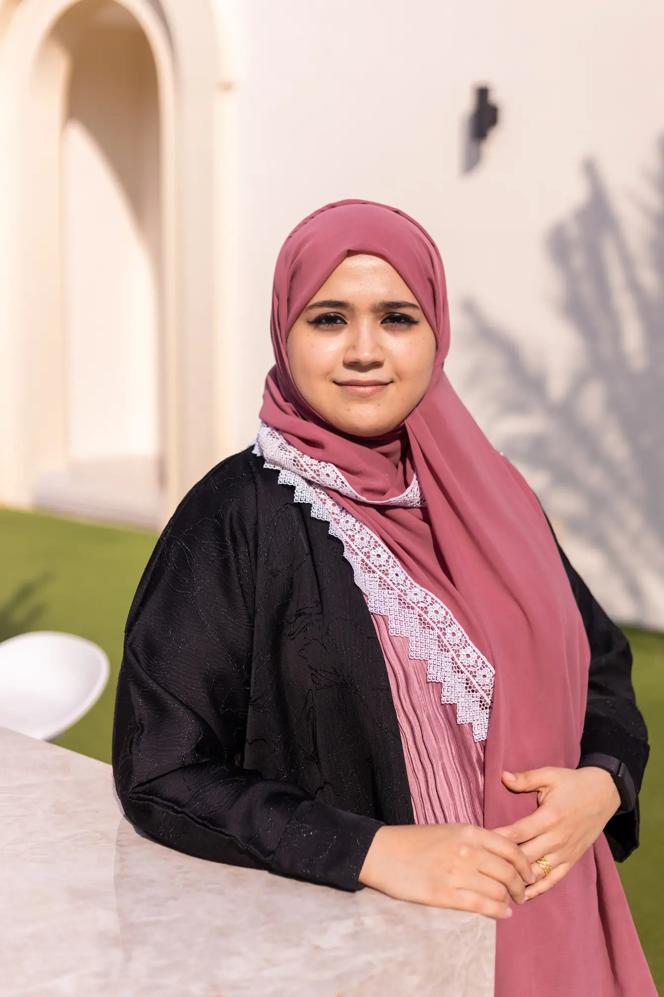 A portrait image of Bouchra Rebiai, Founder and Chief Creative Officer at Aurora Hikma, an SEO agency in Dubai.